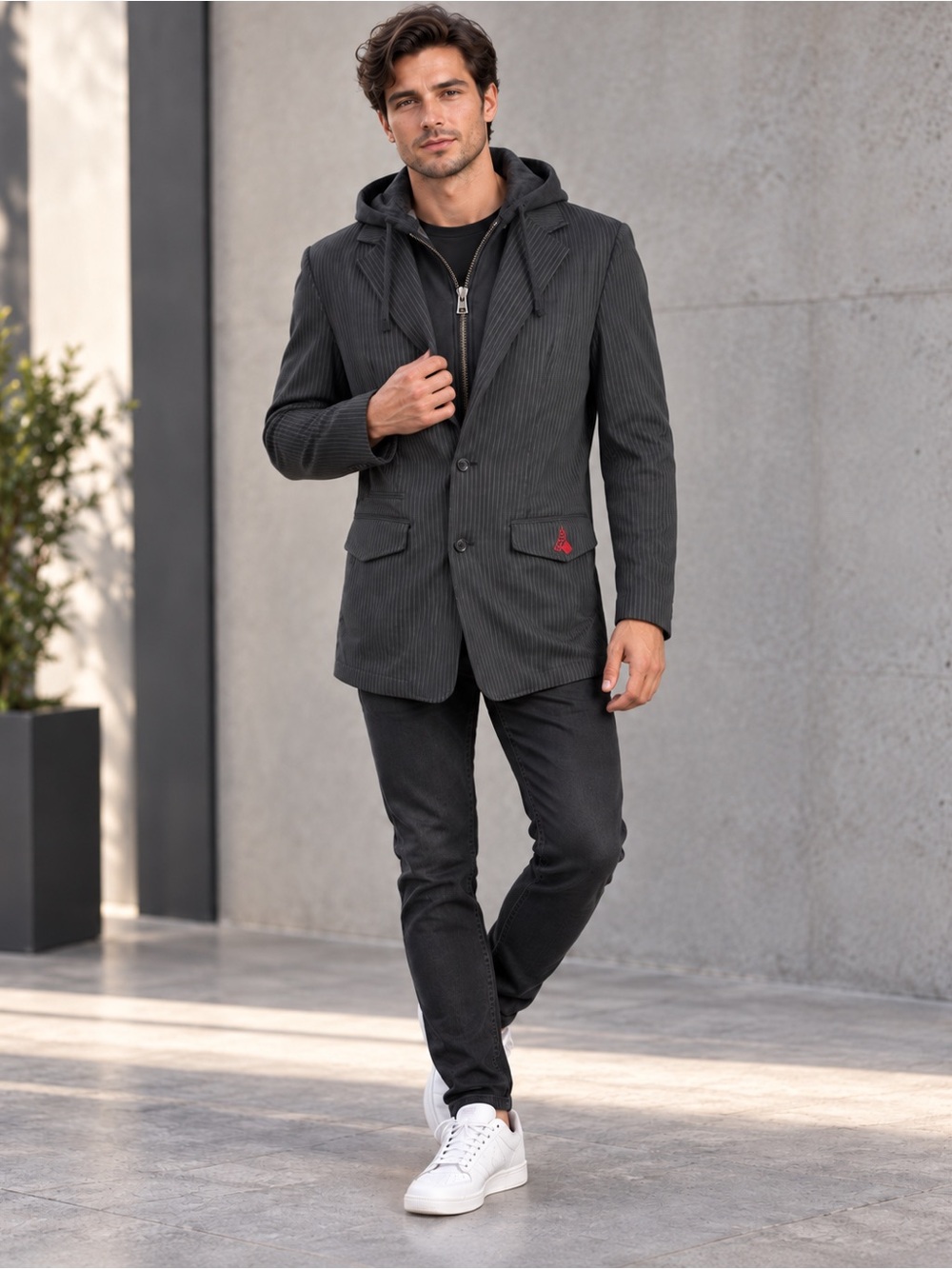 Volcom Ransom Twill Fleece Blazer Hooded Pinstripe Jacket Size L